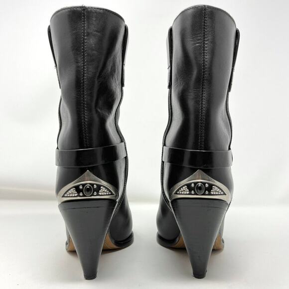 Isabel Marant Lamsy Leather Western Ankle Boots Black Size 40 - Picture 6 of 12